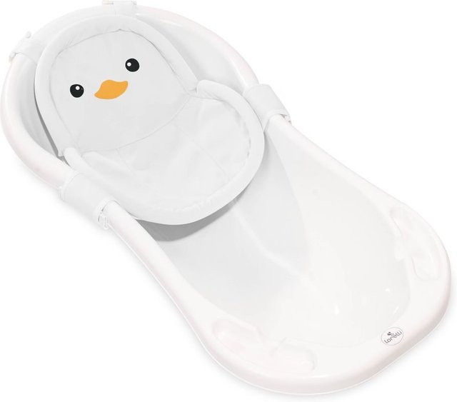 Lorelli Baby Badenetz Pinguin in Weiß mit Kunststoff-Clips für die Badewanne ab Geburt - Bild 1