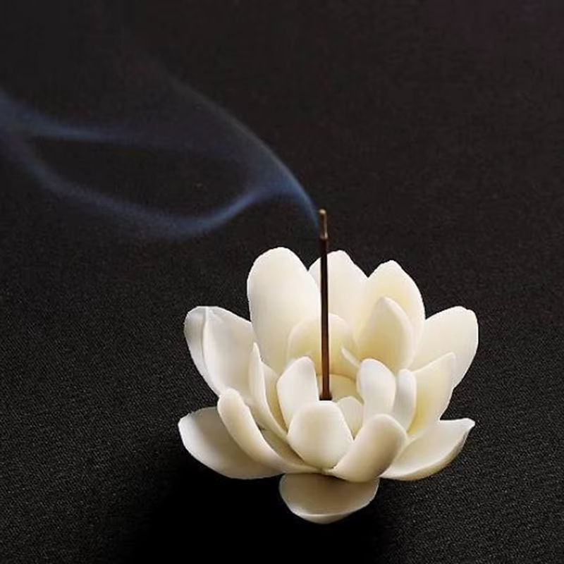 Weißer Lotus Weihrauchbrenner aus Keramik für Aromatherapie und Dekoration - Bild 4