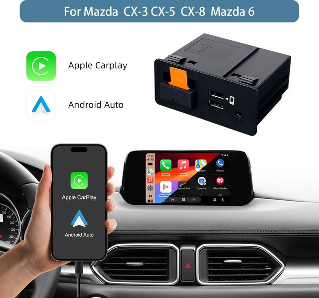 ANYFAR CarPlay und Android Auto Nachrüst-Decoder-Box USB-Hub Upgrade-Kit für Mazda 2 3 6 CX3 CX5 CX9 MX5 2014-2021 MZD-System in Schwarz - Bild 1