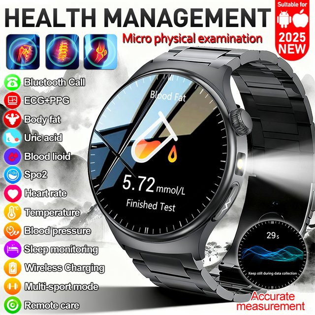 OUIO Smartwatch, Schwarz, Herren, Bluetooth, Rund - Bild 1