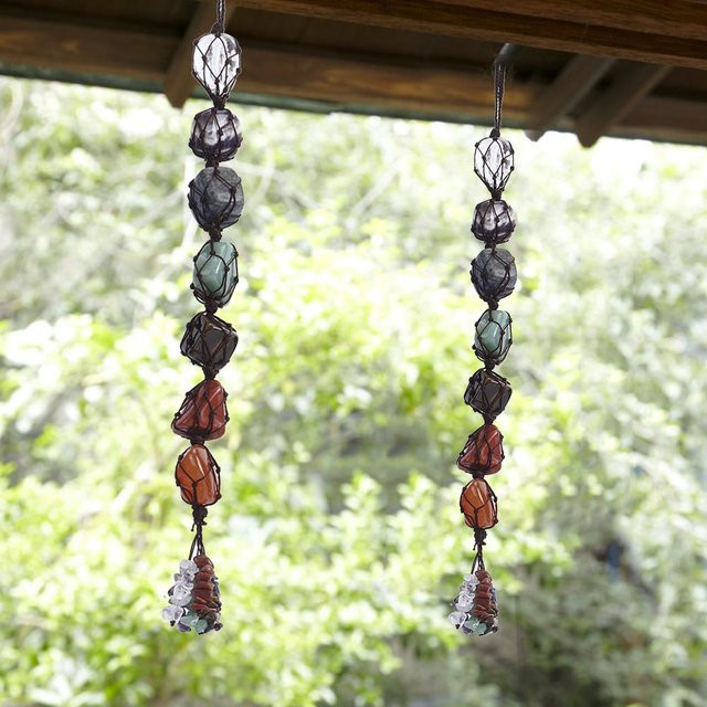 mfySpace Chakra Heilkristalle Anhänger aus Natursteinen in Multicolor und Weiß als dekoratives Hängendes Ornament für Auto und Heim - Bild 1