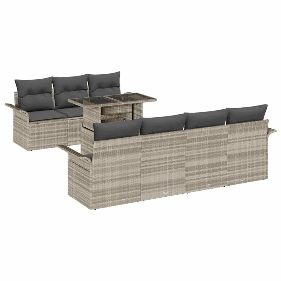 vidaXL Garten-Sofa-Set aus Polyrattan in Grau mit 8-teiliger Polsterung und Kissen - Bild 2