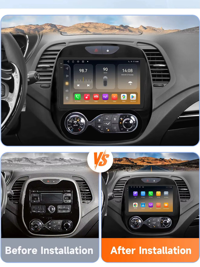 Hizpo 2Din Android 14 Autoradio für Renault Captur 2016–2019 mit GPS, 4G und Carplay in Schwarz mit Qualcomm Snapdragon 6115 Prozessor - Bild 4