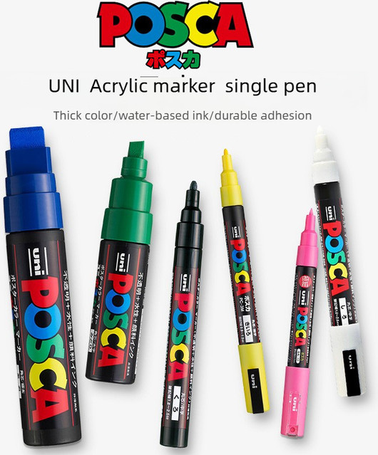 UNI POSCA Acrylmarker Wasserfester Permanent-Stift für Kunst und DIY in Schwarz oder Mehrfarbig - Bild 1