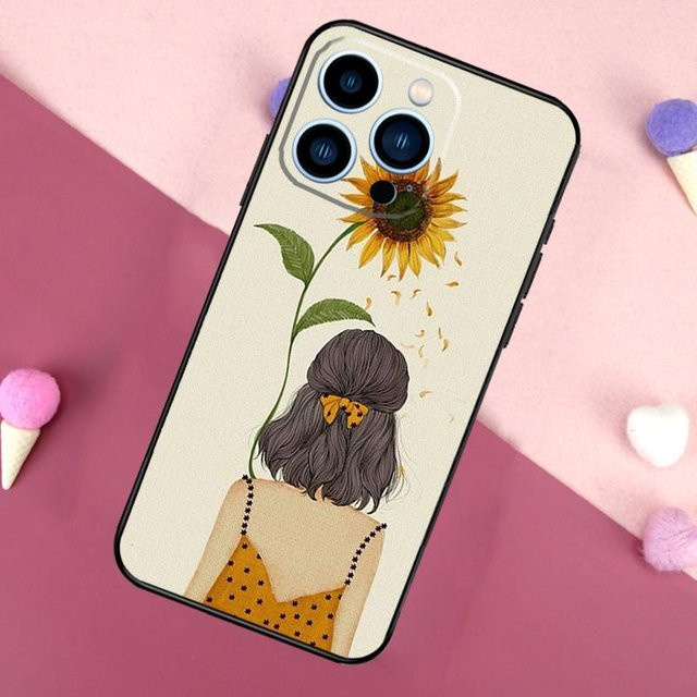 Mart10 Handyhülle mit gelben Sonnenblumen für iPhone 11 bis iPhone 17 Pro Max in Schwarz und Gelb - Bild 1