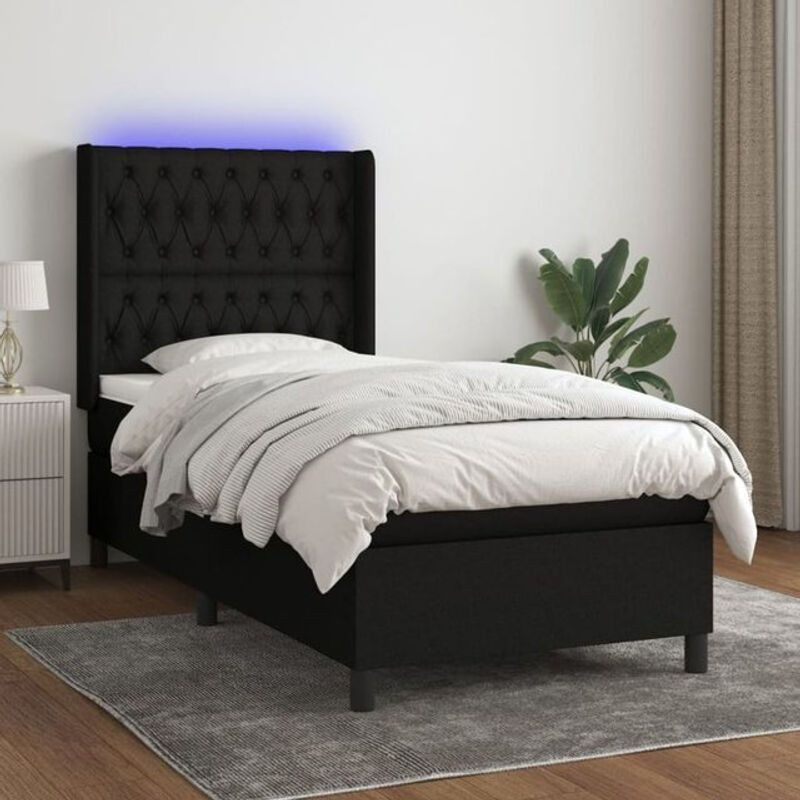 vidaxl Boxspringbett mit Matratze und LED in Schwarz aus Stoff, B/B: 80 x 200 cm - Bild 1