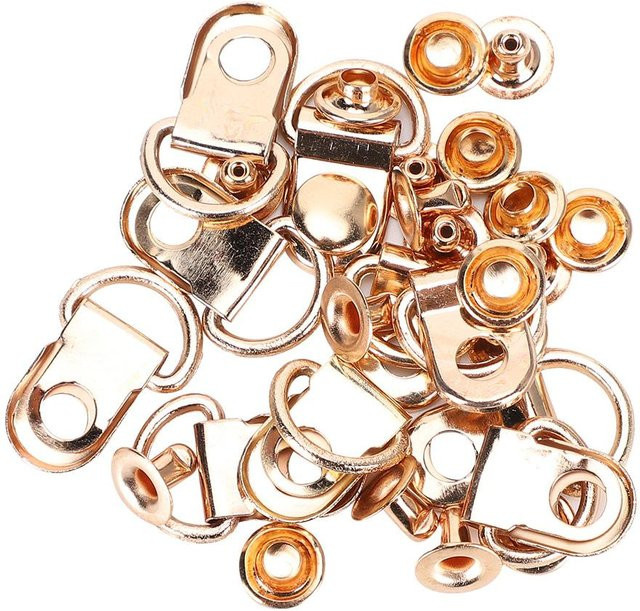 100 Set Schnürsenkelhaken D-Ring Ösen aus Messing in Gold und Beige für Leder, Schuhe und Taschen, B/H: 9 x 14 mm - Bild 1