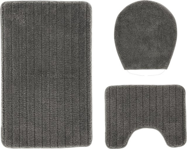 LIVARNO Badezimmergarnitur Kurzflor mit WC-Ausschnitt, WC-Vorleger und WC-Deckel-Bezug, Grau - Bild 1