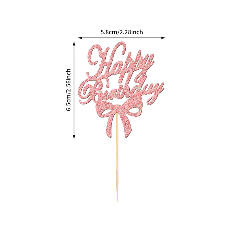 YOMDID 24 Stück Cupcake-Topper mit Schleife und Happy Birthday Schriftzug in Pink für Geburtstag und Hochzeit - Bild 4