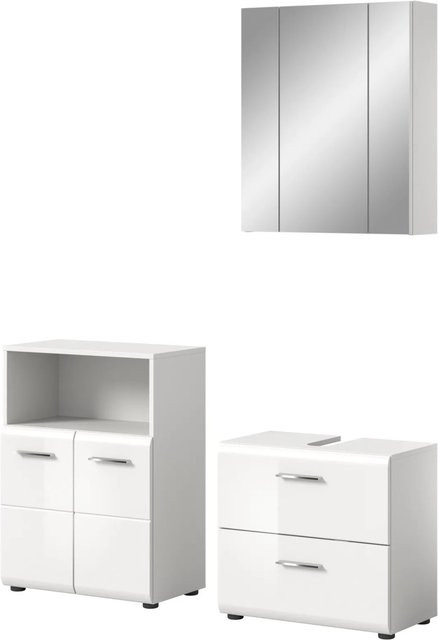 Inn.Furn Badmöbel Set Cover 3-teilig in Weiß Hochglanz mit LED-Beleuchtung, Breite: 135 cm - Bild 1