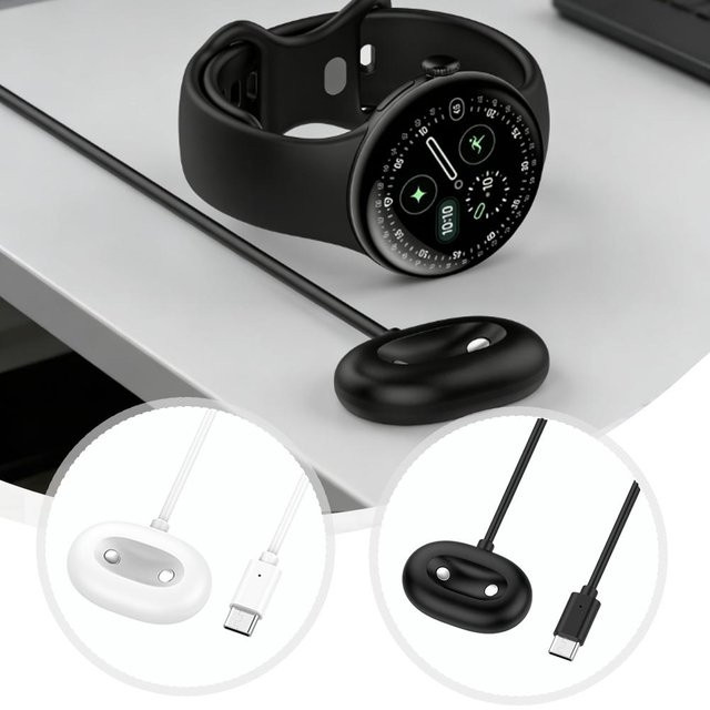 Google Ersatz-Magnetladedock für Pixel Watch 4 41 mm und 45 mm, USB-C Schnellladekabel, Schwarz - Bild 1