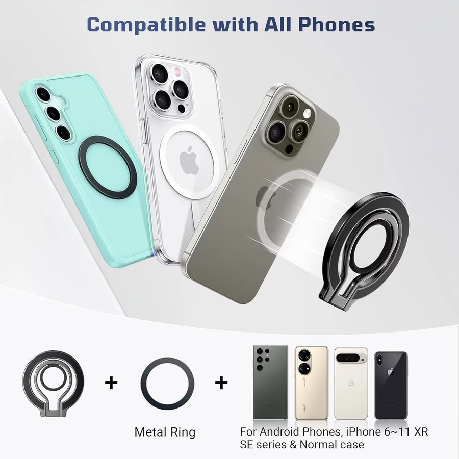VIKEFON Magnetischer Handyhalter-Ständer für MagSafe mit Fingerring und Kickstand in Schwarz für iPhone 17, 16, 15, 14, 13 - Bild 4