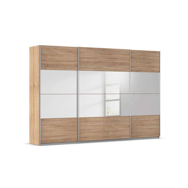 RAUCH Quadra Schwebetürenschrank mit Spiegelelementen in Orange und Eiche, B/H: 315 x 210 cm - Bild 1