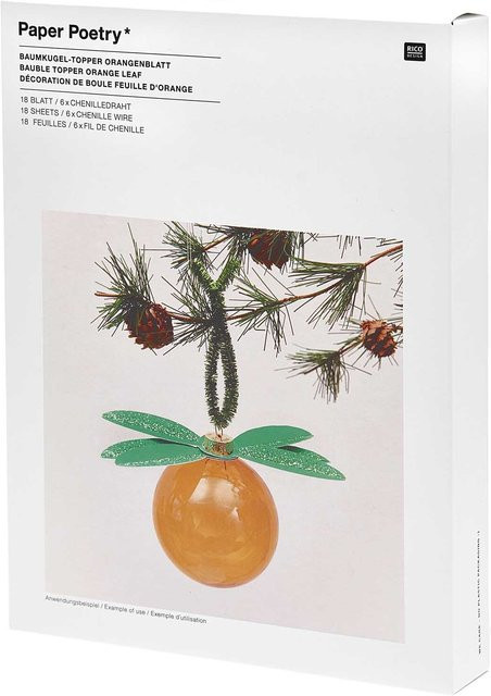 Rico Design Paper Poetry Christbaumkugel-Topper Orangenblatt, 6 Stück - Bild 1