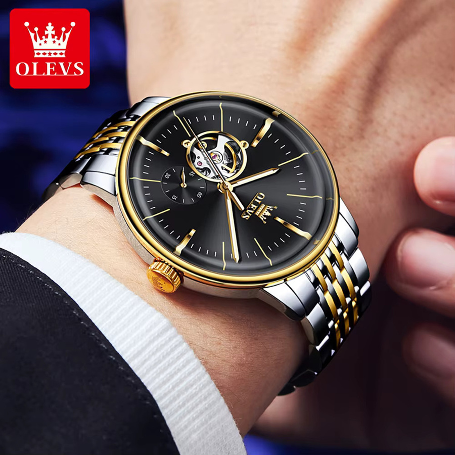 OLEVS Armbanduhr Automatik, Leder, Gold, Herren - Bild 4