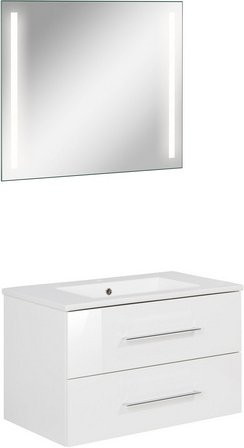 Fackelmann Waschplatz-Set B.PERFEKT in Weiß, modern und wandmontiert mit LED-Beleuchtung und Soft-Close-Türen, B/T/H: 82 x 48 x 51 cm - Bild 1