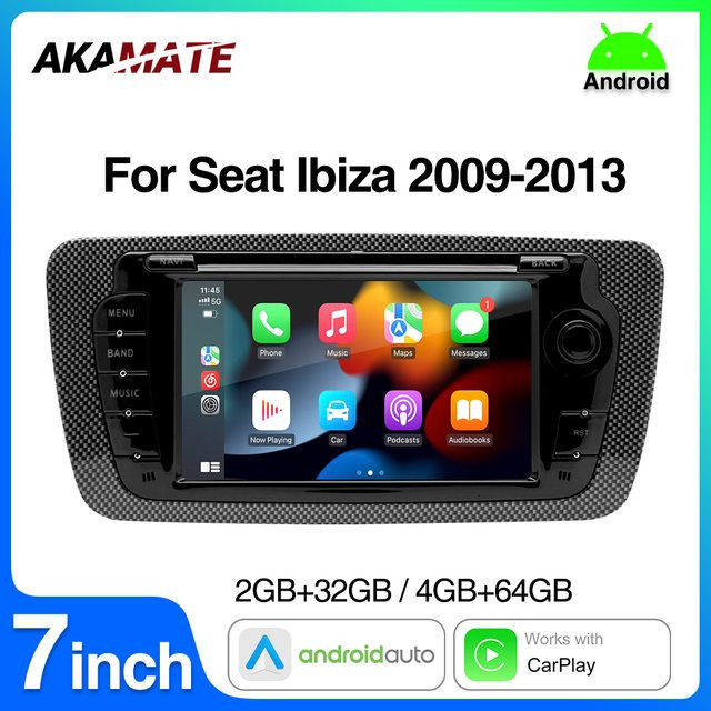 AKAMATE 2-Din Autoradio für Seat Ibiza 2009–2013 mit CarPlay, Android Auto, GPS, Bluetooth und WIFI in Schwarz - Bild 1