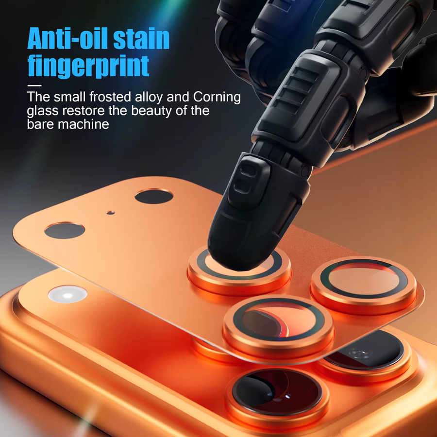 Objektivschutzhülle aus Metall und gehärtetem Glas für Apple iPhone 17 Pro Max und iPhone 17 Air, Farbe: Schwarz/Orange - Bild 4