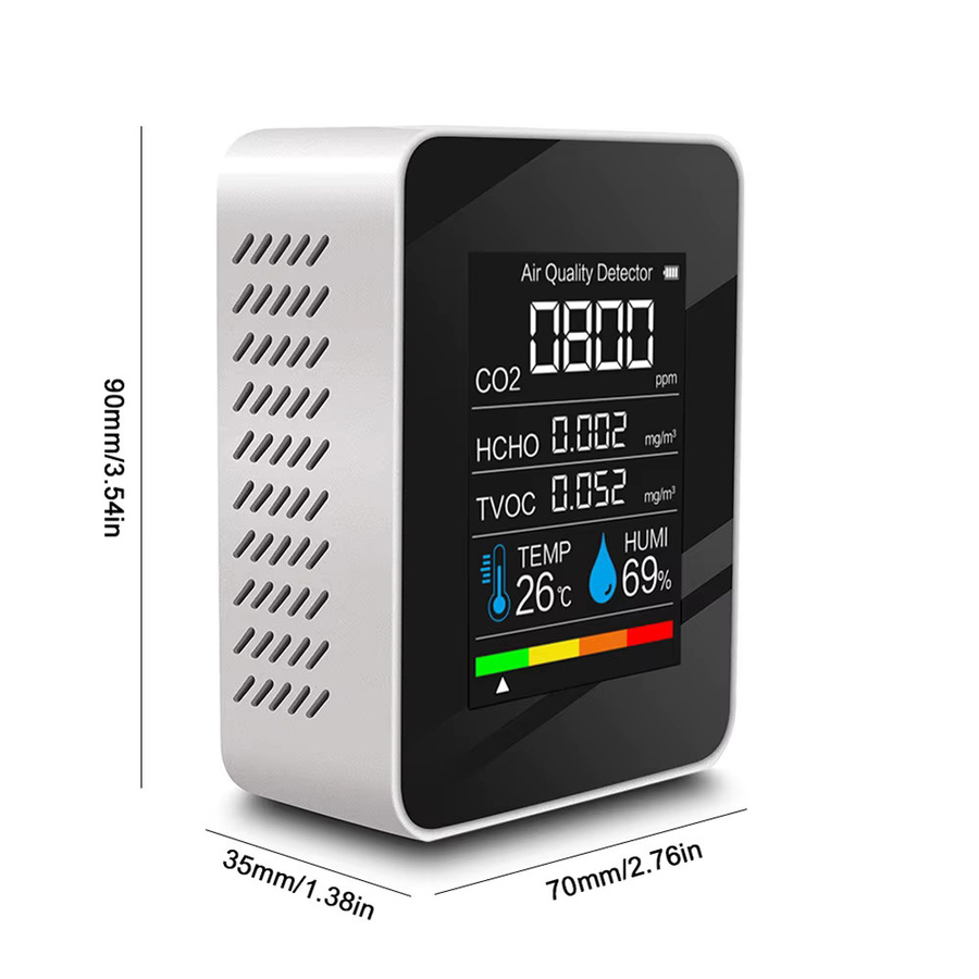 Gaqqee 5-in-1 Luftqualitätsmonitor in Weiß mit CO2-Detektor, Formaldehyd, TVOC, Temperatur und Feuchtigkeit sowie akustischer und visueller Alarmfunktion - Bild 2
