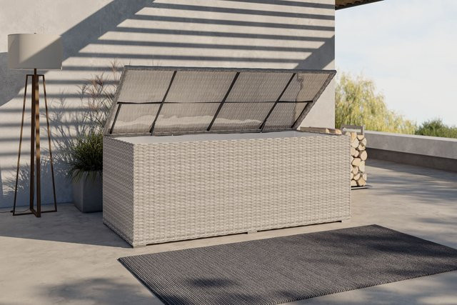 OUTFLEXX Kissenbox aus Polyrattan und Aluminium in Beige, witterungsbeständig und wasserabweisend, B/T/H: 203 x 92 x 75 cm - Bild 1