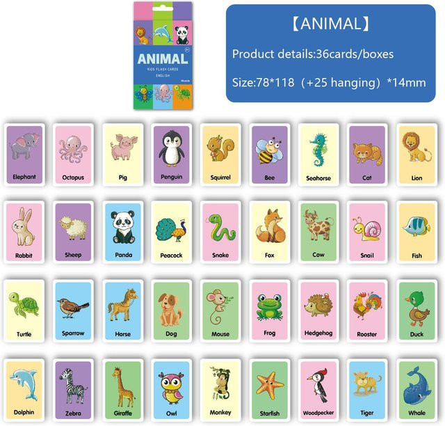 Wucifang Bags Lernkarten Tierform Farbe Zeit, 36-teiliges Set - Bild 1