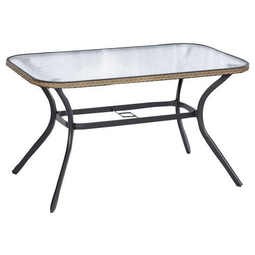 Merxx Gartenmöbelset Ravenna 7-teilig aus Aluminium und Kunststoffgeflecht in Graphit und Natur mit 6 Stapelsesseln und Glastisch - Bild 2