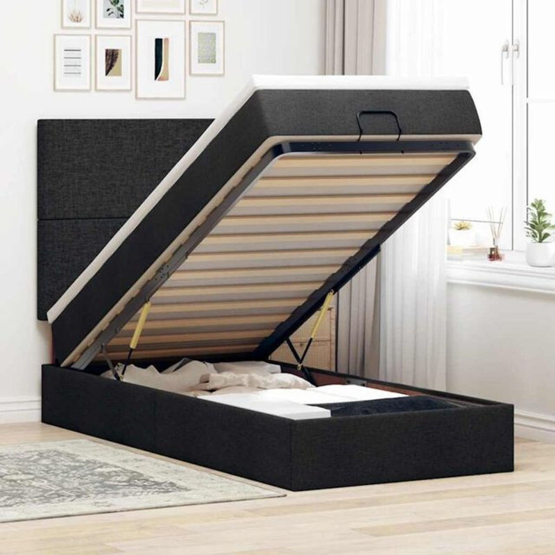 vidaxl Ottoman Polsterbett mit Matratze und LED in Schwarz aus Stoff B/T/H: 90 x 190 x 118 cm - Bild 1