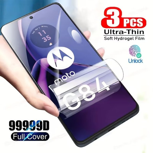 3 Stück HD Clear Hydrogel Displayschutzfolie für Motorola Moto G54 G84 G14 G04 G04s G34 G24 G77 G67 G17 Power, transparent - Bild 1