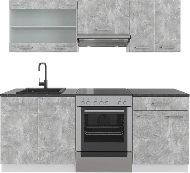Vicco R-Line Küchenzeile modern in Anthrazit und Weiß mit Beton-Optik, B/H/T: 200 x 82 x 60 cm - Bild 1