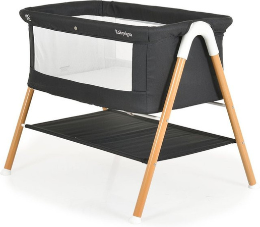 Moni Beistellbett Kalinihta mit Matratze, Moskitonetz und Holzdruck in Schwarz