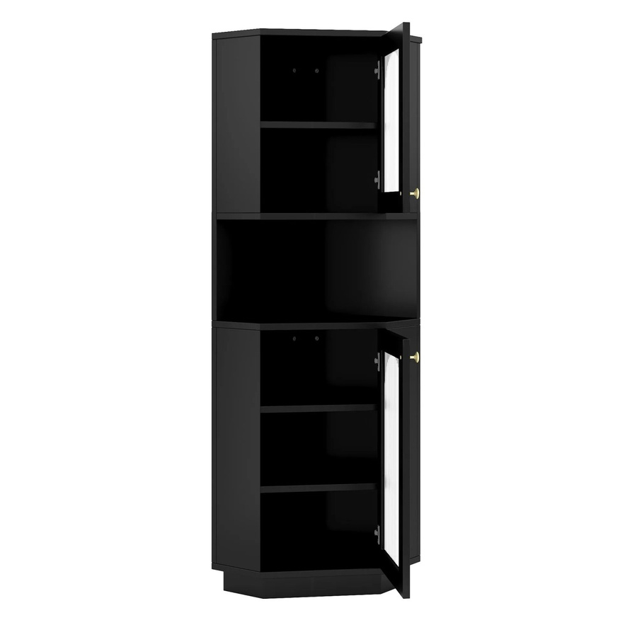 okwish Eckschrank in Schwarz mit Glastüren, integrierter Lichtleiste und verstellbaren Einlegeböden, B/T/H: 45 x 45 x 166,5 cm - Bild 2