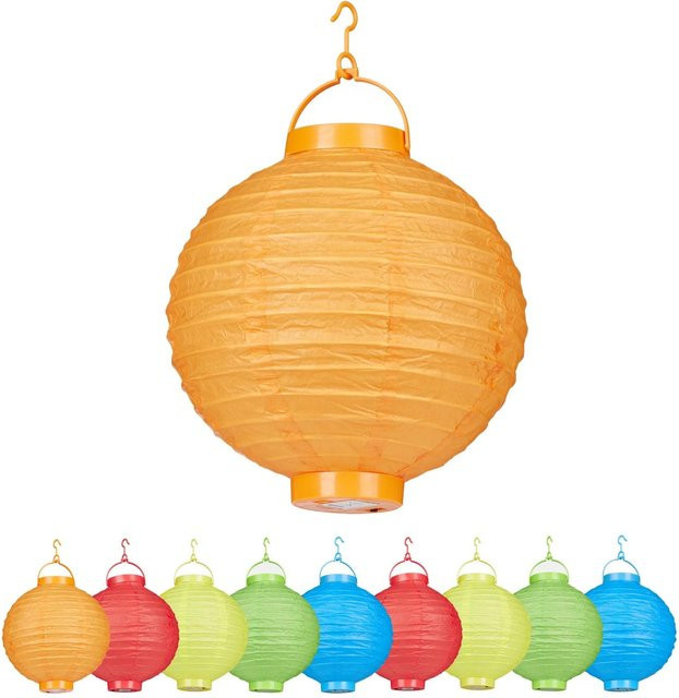 Relaxdays LED Papier Lampions Bunt Batteriebetrieben, 10 Stück, B: 20 cm, H: 24,5 cm - Bild 1