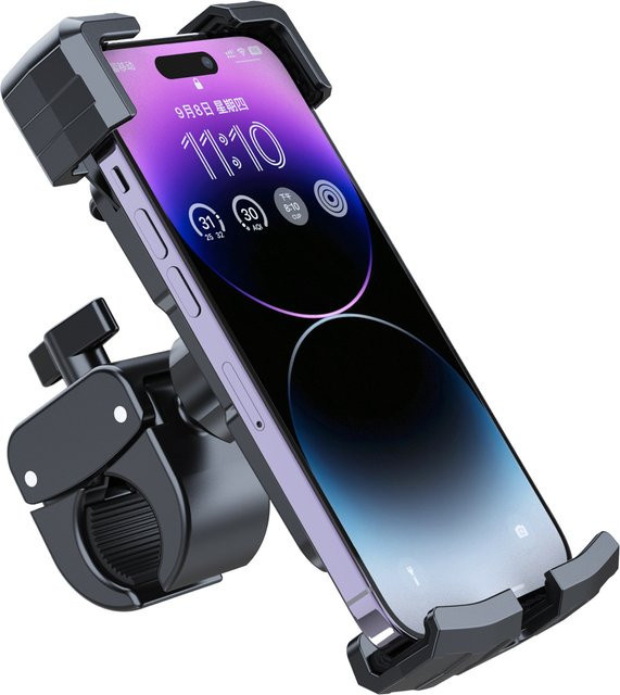 Universelle Motorrad- und Fahrrad-Telefonhalterung für den Lenker in Schwarz, kompatibel mit iPhone, Samsung und allen gängigen Mobiltelefonen - Bild 1