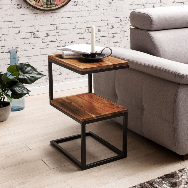 Beistelltisch AKOLA von KADIMA DESIGN aus Massivholz und Metall im Landhausstil, Farbe Braun, B/T/H: 30 x 45 x 60 cm - Bild 1