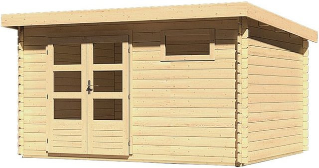 Gartenhaus Holz BASTRUP 8 Blockbohlenhaus naturbelassen ohne Anbaudach B/T: 387 x 297 cm, Wandstärke: 28 mm - Bild 1