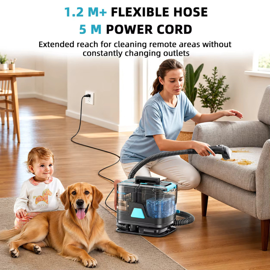 Grenintol C8 Tragbarer Teppichreiniger in Blau mit 25000Pa Saugkraft und 400W Leistung, Polsterreiniger mit 2L Tank zur Fleckenentfernung von Teppichen, Sofas, Autositzen und Haustierflecken - Bild 3