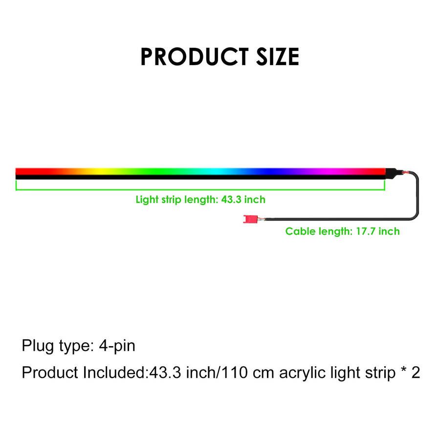 2er-Set RGB LED Auto-Umgebungsbeleuchtung mit Neon-Flex-Glasfaser in Multicolour, Länge: 110 cm - Bild 2