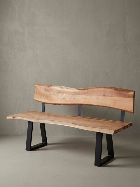Esszimmerbank aus Massivholz Akazie mit Lehne und Baumkante von KADIMA DESIGN, Farbe: Braun, B/T/H: 180 x 60 x 85,5 cm - Bild 1