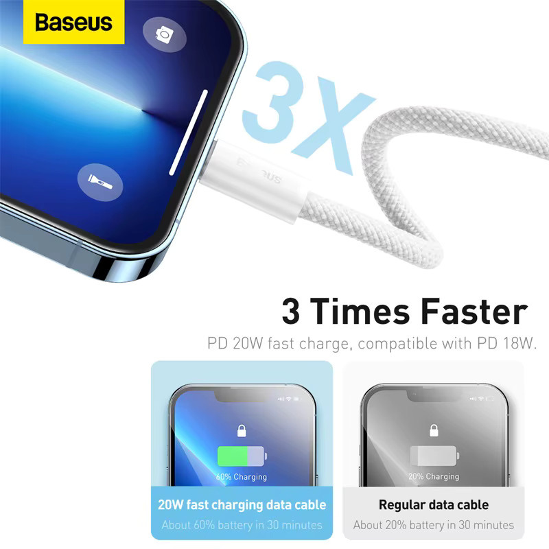 Baseus 20 W USB-C auf Lightning Schnellladekabel für iPhone und iPad, Weiß - Bild 2