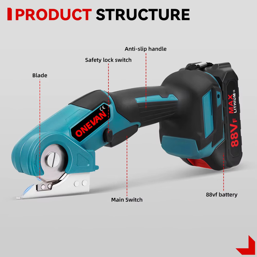 ONEVAN Akku-Elektrische Schere 800W Multifunktionale Hand-Stoffschere für Leder und Textilien Kompatibel mit Makita Akku - Bild 2