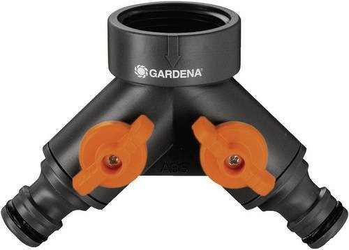 Gardena 2-Wege-Verteiler aus Kunststoff in Grau mit Regulierventil und Steckkupplung 30,3 mm sowie G 1 Zoll Gewinde - Bild 1