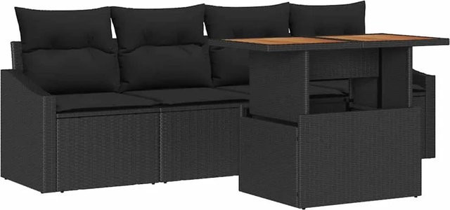 vidaXL 5-teilige Garten-Sofagarnitur aus Poly Rattan mit Kissen in Schwarz - Bild 1