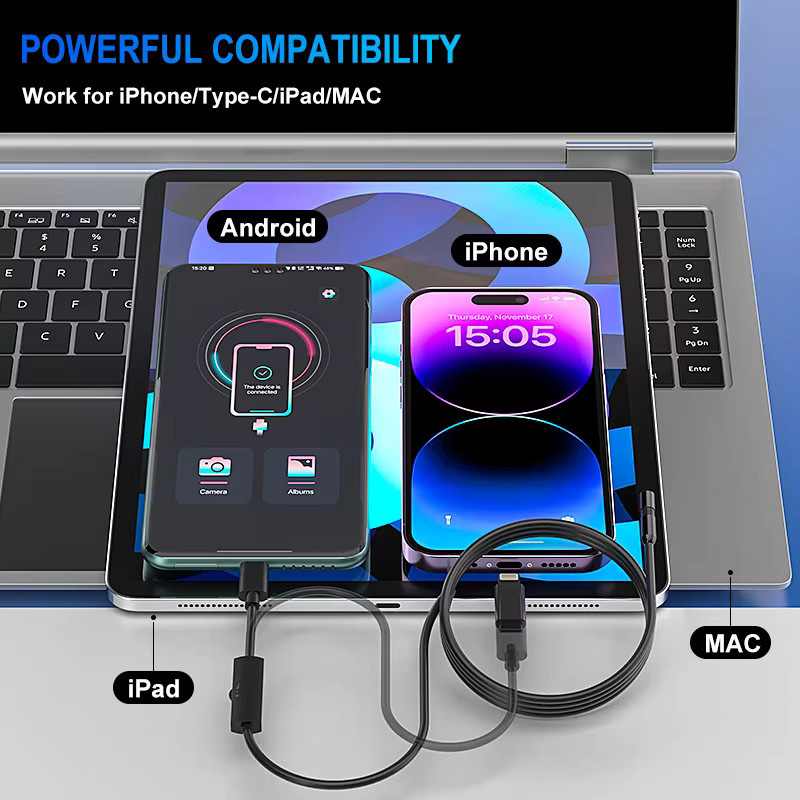 BUMBORN 2-in-1 Direktanschluss-Endoskop mit 5,5mm und 8mm Kamera für iPhone, Type-C und Android, 1080P HD IP67 Boreskop zur Inspektion von Rohrleitungen und Abwasserkanälen, Schwarz - Bild 1