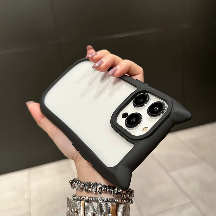 Kardeem Silikon Handyhülle mit Katzenohren für iPhone 11 bis 16 Pro Max, transparent oder schwarz - Bild 1