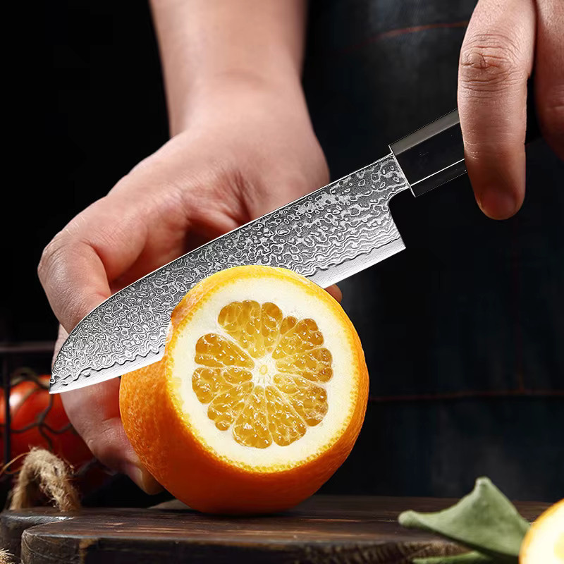Xituo Santoku Küchenmesser aus Damaststahl mit Harz-Holzgriff in Multicolour, 12,7 cm - Bild 5