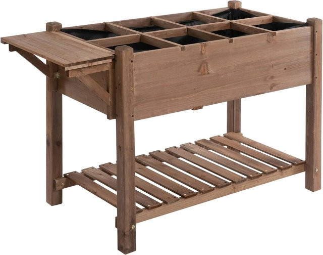 Outsunny Hochbeet aus Massivholz in Braun mit 8 geteilten Gittern, B/T/H: 123 x 54 x 74 cm - Bild 1