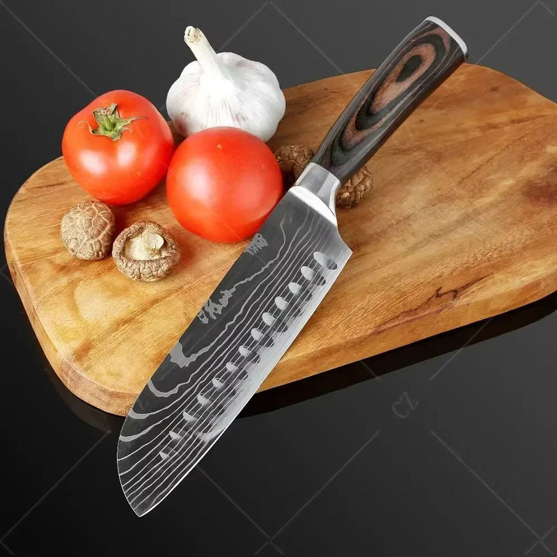WXCOO Damaskus Küchenmesser-Set in Silber mit Ausbeinmesser, Fleischbeil, Allzweckmesser und japanischem Santokusmesser inklusive Schutzabdeckung - Bild 4