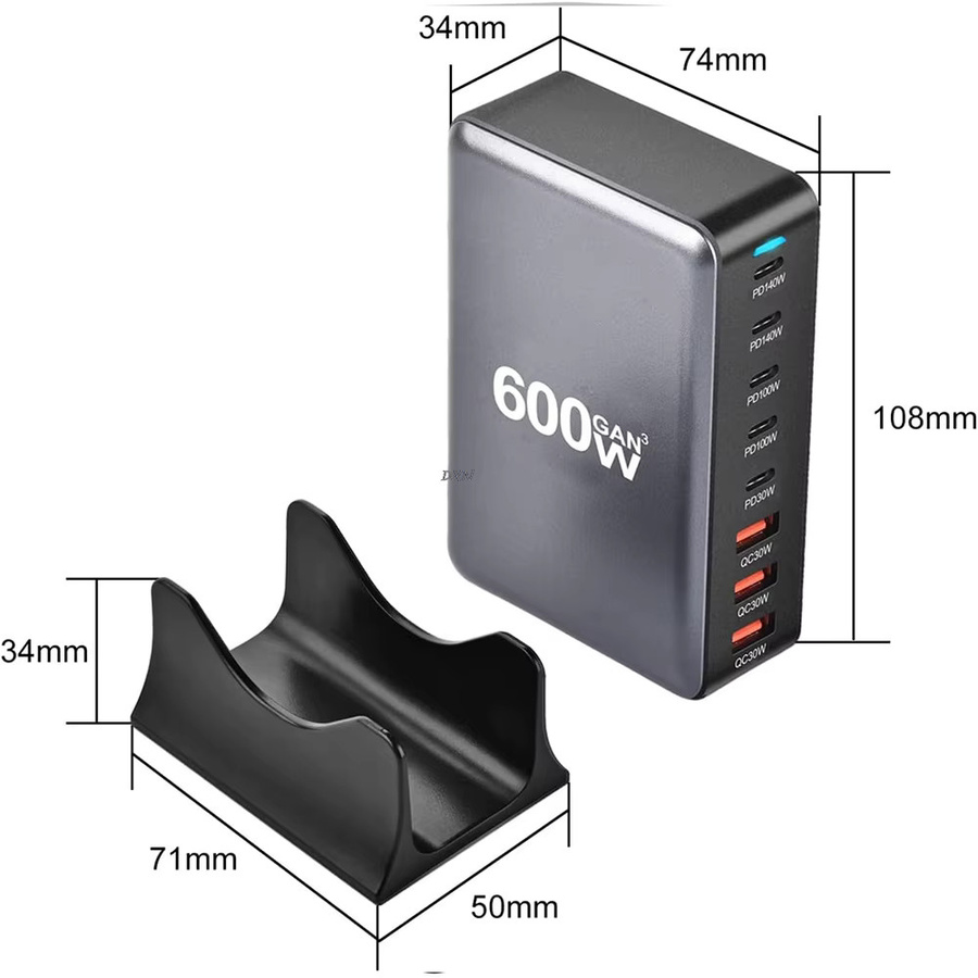 600W GaN 8-Port Schnellladegerät mit USB-C PD 3.1 Ladestation und USB Typ C Adapter für iPhone, Samsung, Xiaomi und Huawei - Bild 6