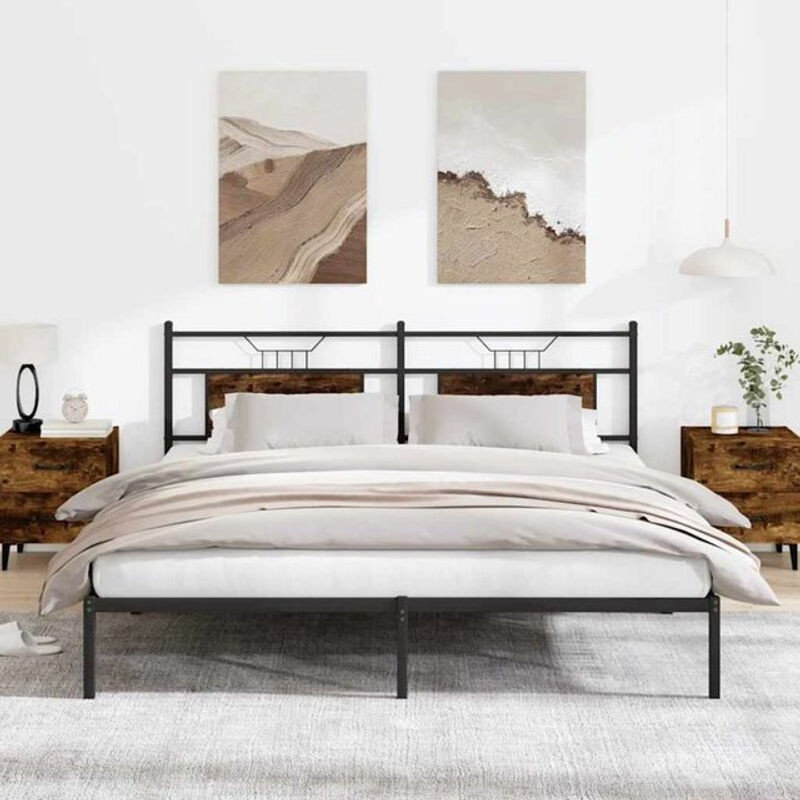 Bettgestell aus Holzwerkstoff und Stahl in Räuchereiche Braun von vidaxl, B/T/H: 160 x 200 x 91,5 cm - Bild 1