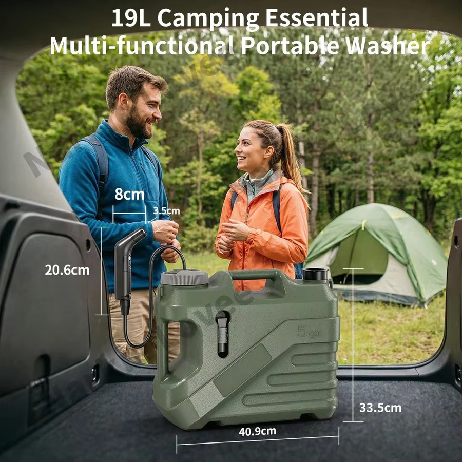 Wower Tragbares Bidet mit 19l Wassertank und 2m Schlauch, Wiederaufladbarer Shattaf-Sprüher für Camping und Reisen, Weiß/Grün - Bild 4